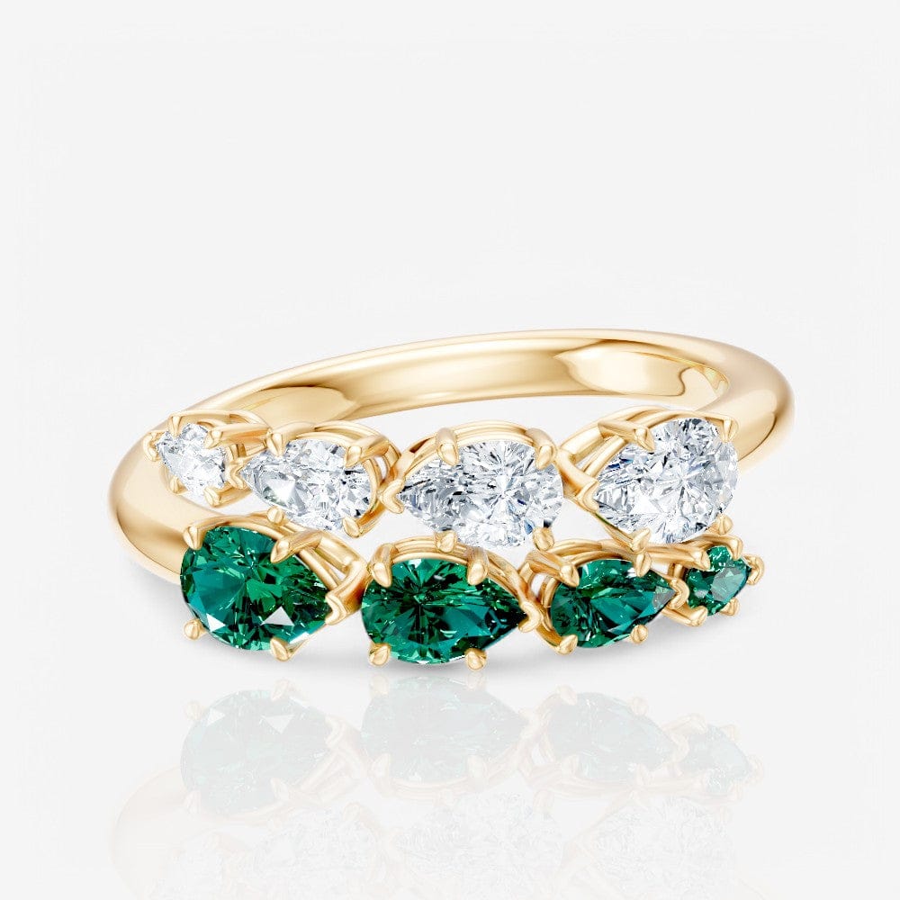 Pear-Shaped Lab-Grown Diamond & Emerald Bypass Ring