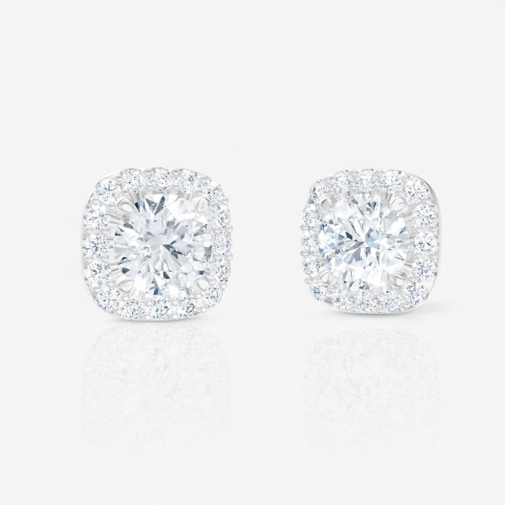 Custom Round Cut Cushion Shaped Halo Lab-Grown Diamond Stud Earrings
