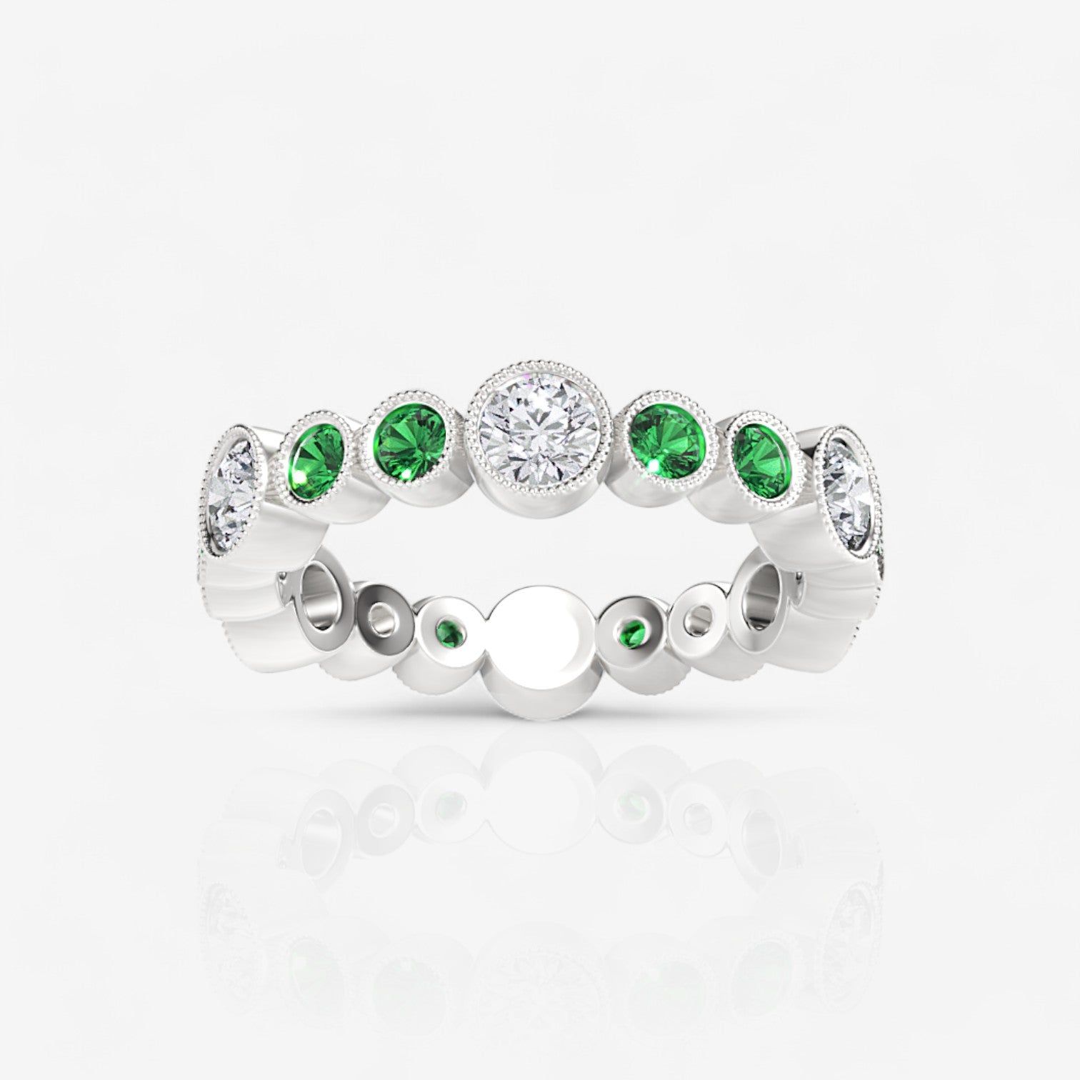 Alternating Emerald & Diamond Bezel Set Eternity Band