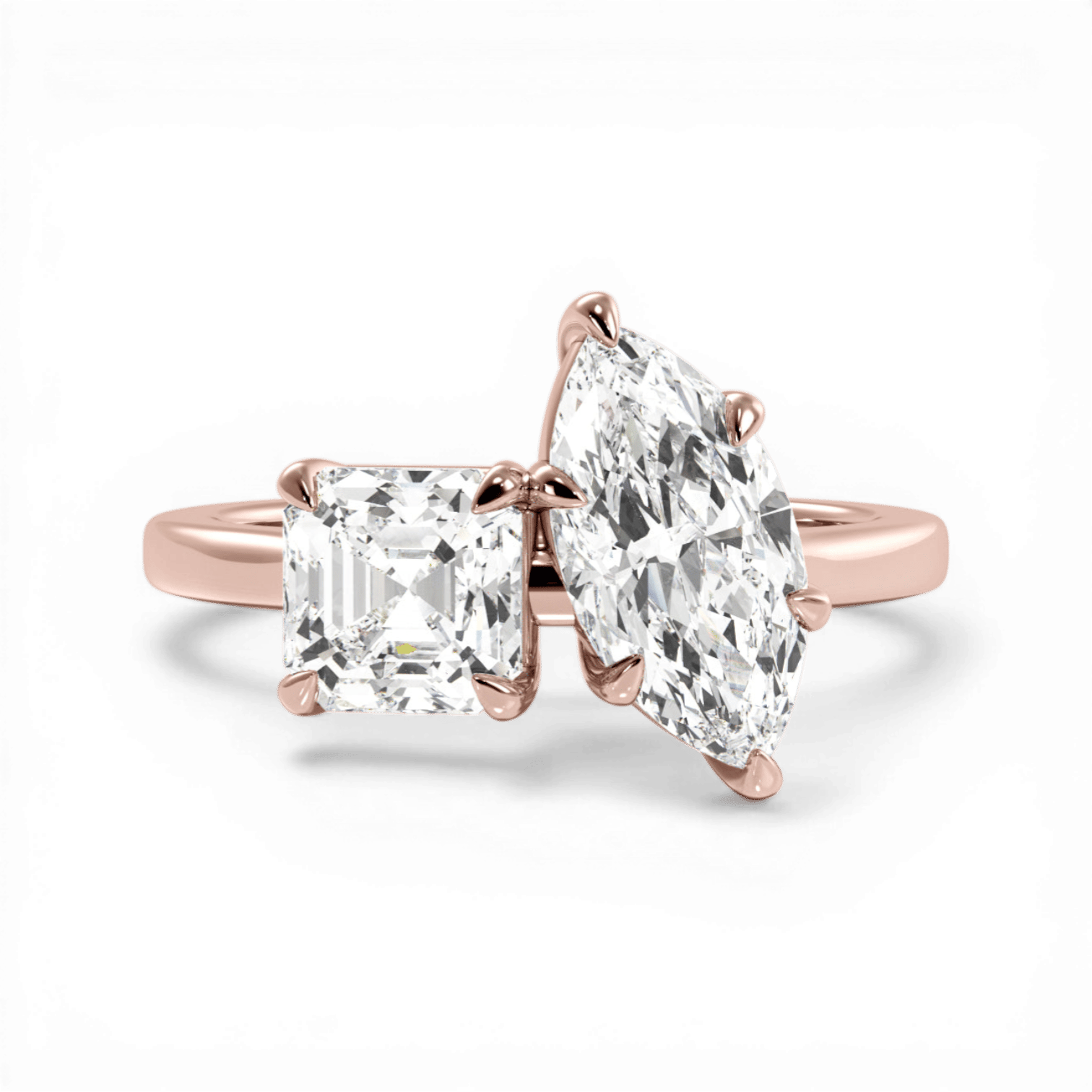 Toi et Moi Personalized Asscher & Marquise Cut 18kt Rose Gold Diamond Engagement Ring