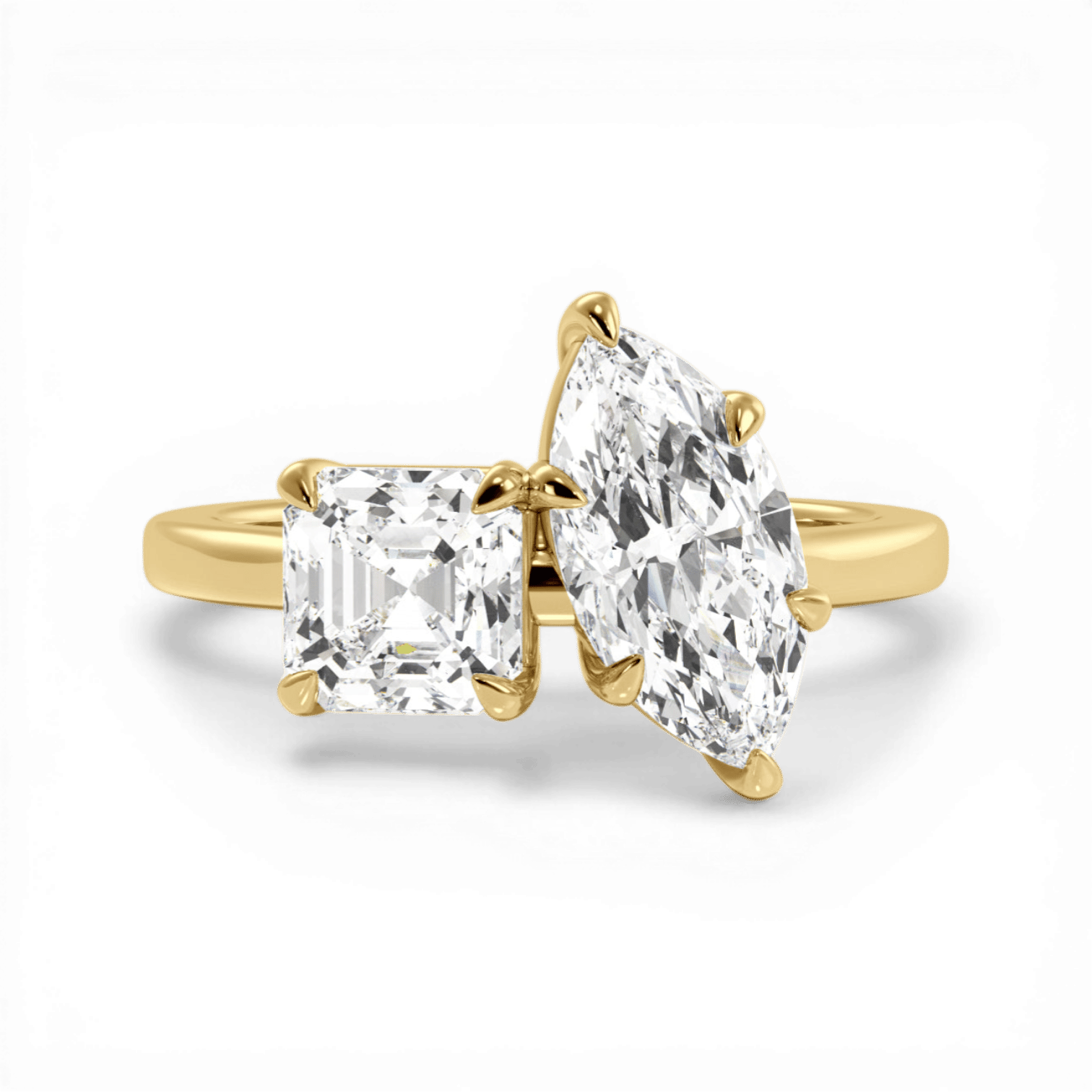 Toi et Moi Personalized Asscher & Marquise Cut 18kt Yellow Gold Diamond Engagement Ring