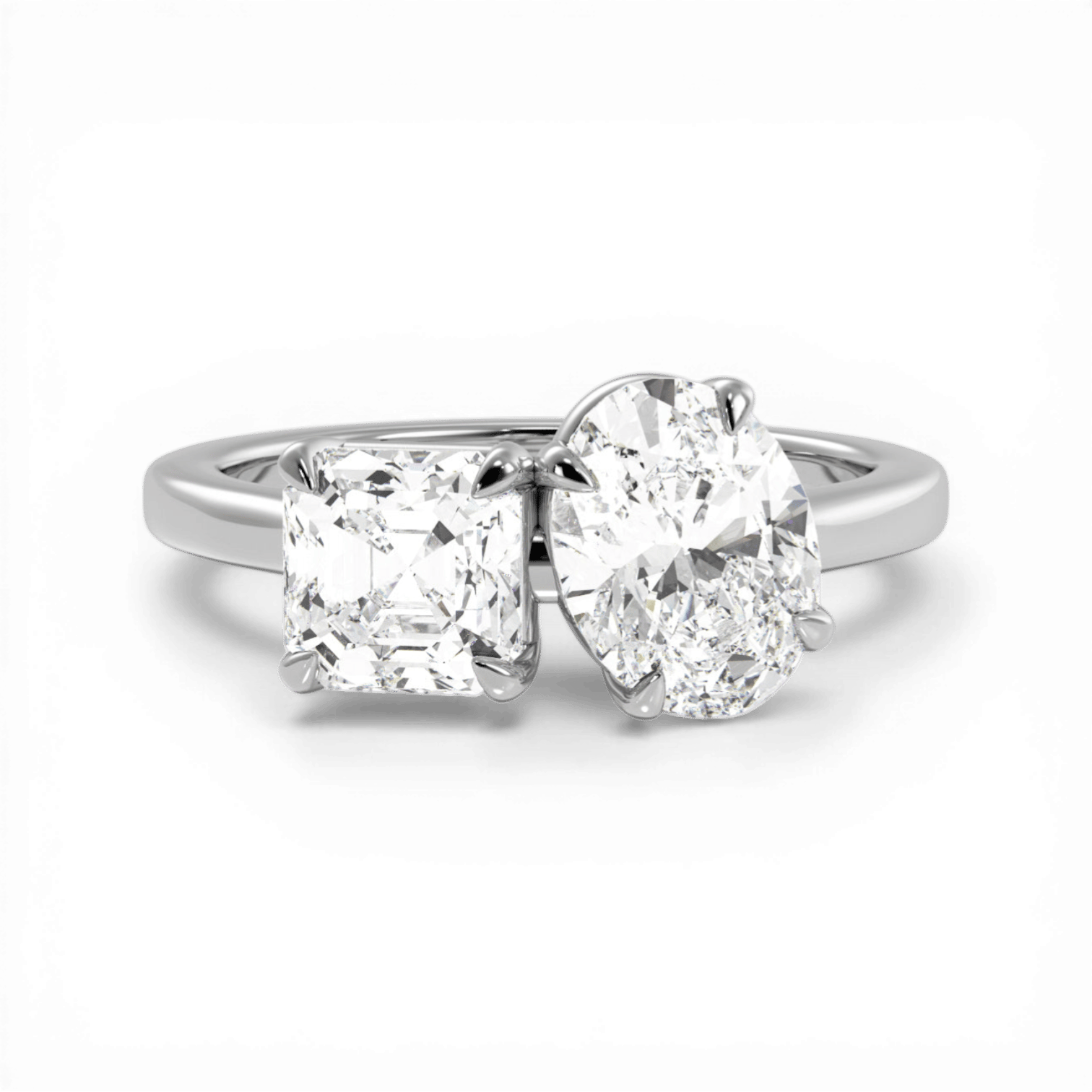 Toi et Moi Personalized Asscher & Oval Cut 14kt White Gold Diamond Engagement Ring