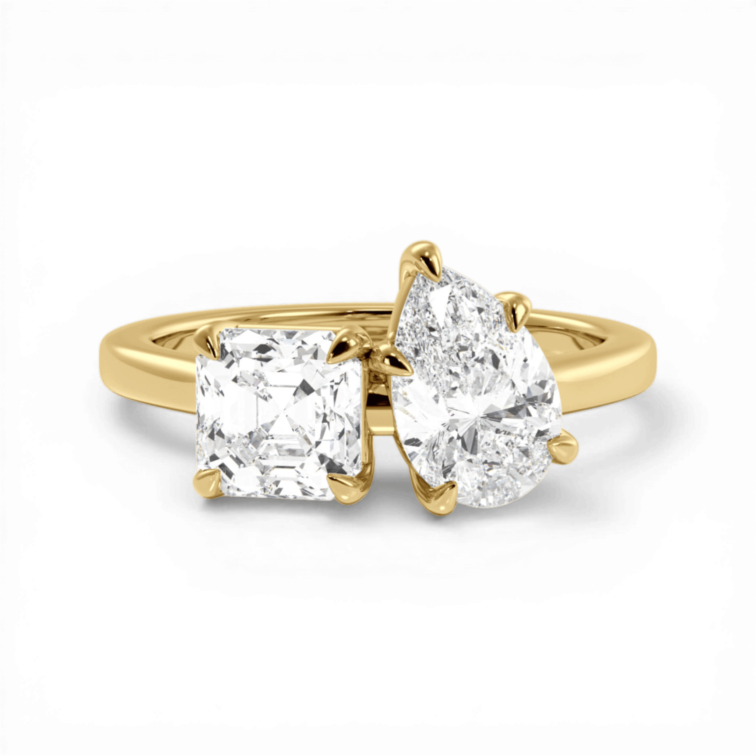 Toi et Moi Personalized Asscher & Pear Cut 18kt Yellow Gold Diamond Engagement Ring