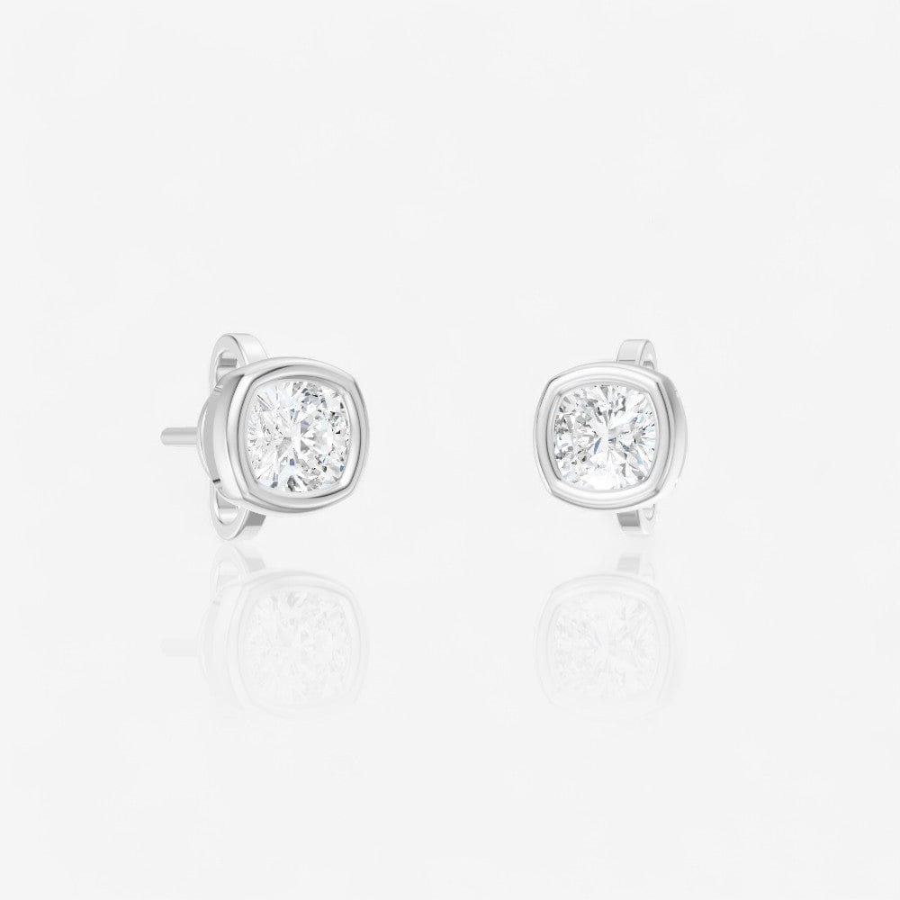 Cushion Cut Lab-Grown Diamond Bezel Set Solitaire Stud Earrings