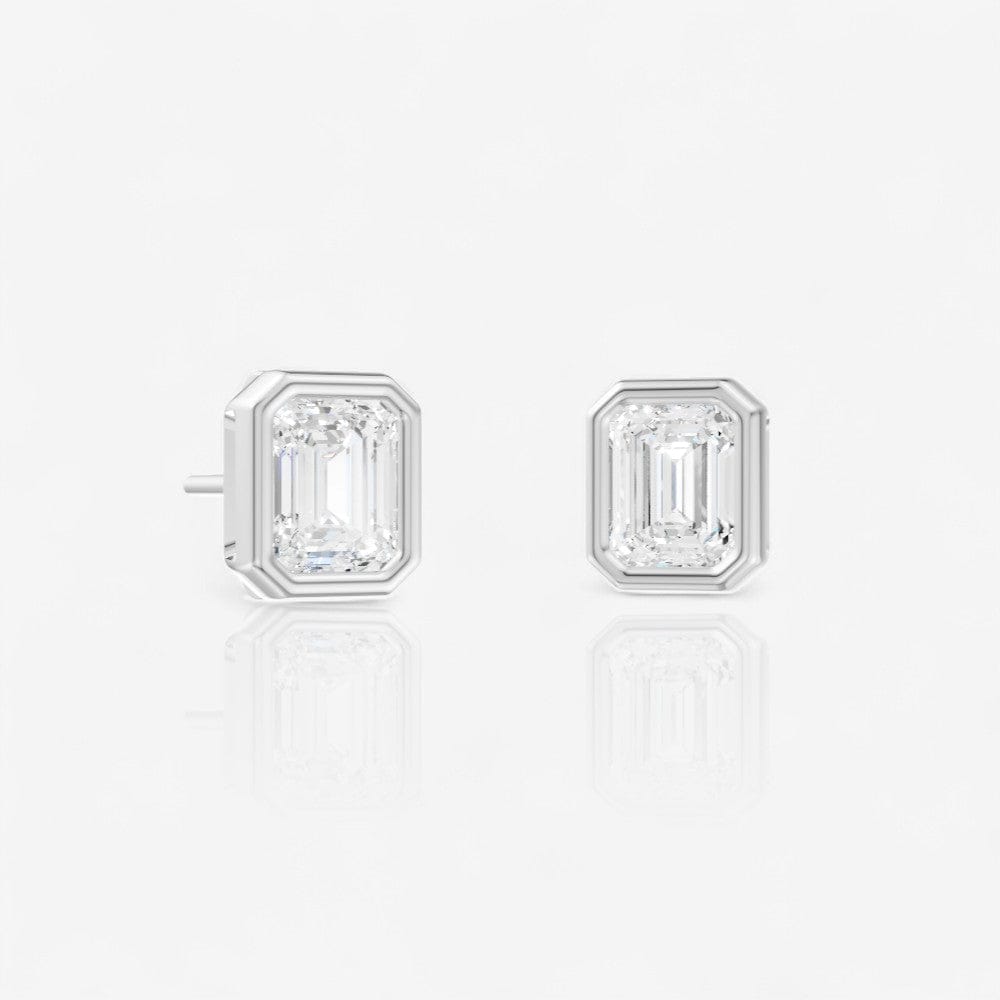 Emerald Cut Lab-Grown Diamond Bezel Set Solitaire Stud Earrings