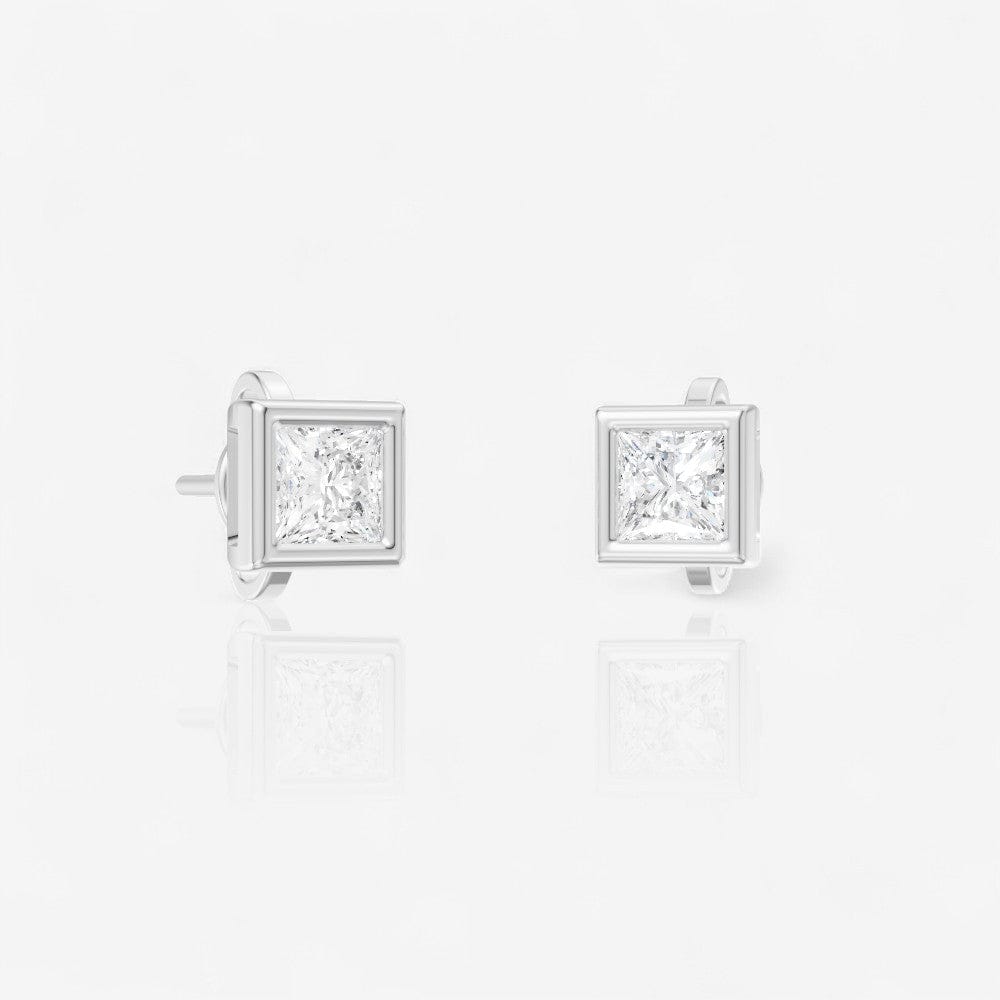 Princess Cut Lab-Grown Diamond Bezel Set Solitaire Stud Earrings