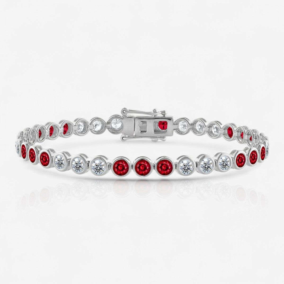 Bezel Set Alternating Ruby & Lab Grown Diamond Tennis Bracelet