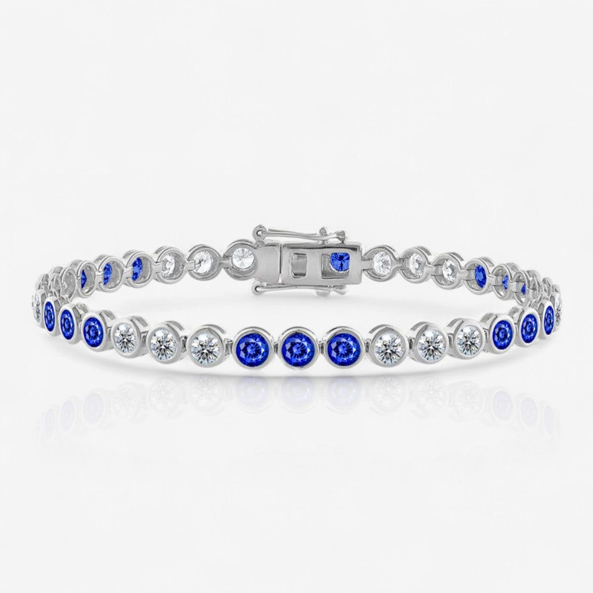 Bezel Set Alternating Sapphire & Lab Grown Diamond Tennis Bracelet