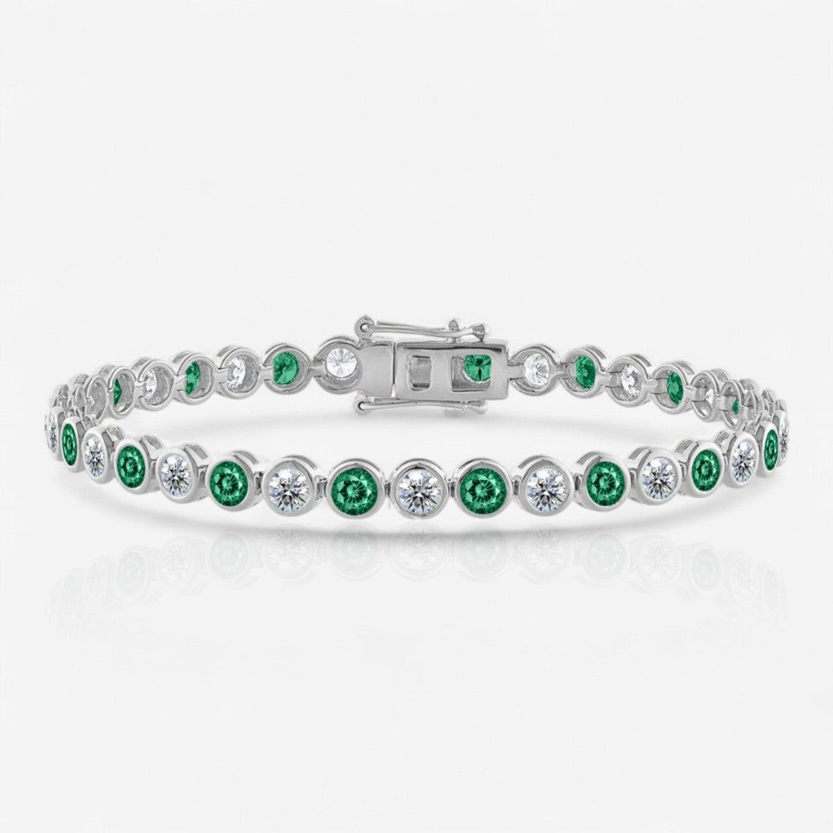 Bezel Set Alternating Emerald & Lab Grown Diamond Tennis Bracelet