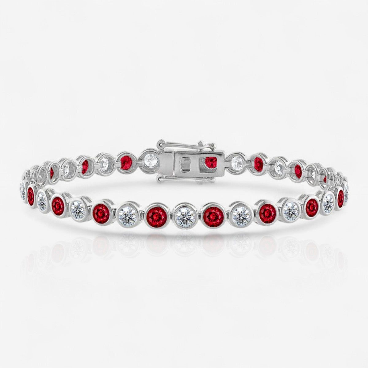 Bezel Set Alternating Ruby & Lab Grown Diamond Tennis Bracelet