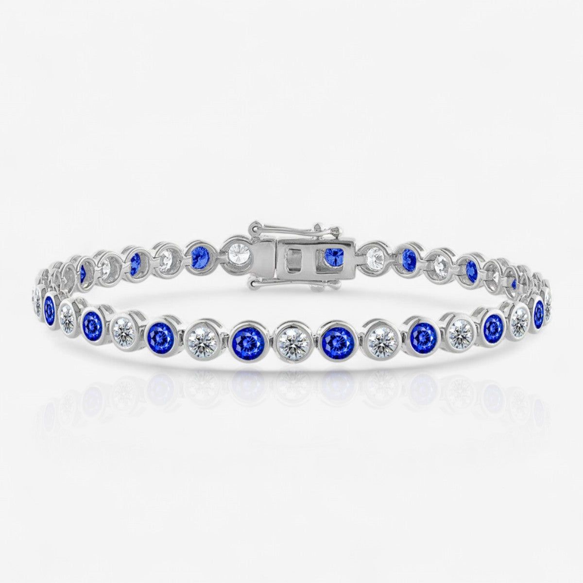 Bezel Set Alternating Sapphire & Lab Grown Diamond Tennis Bracelet