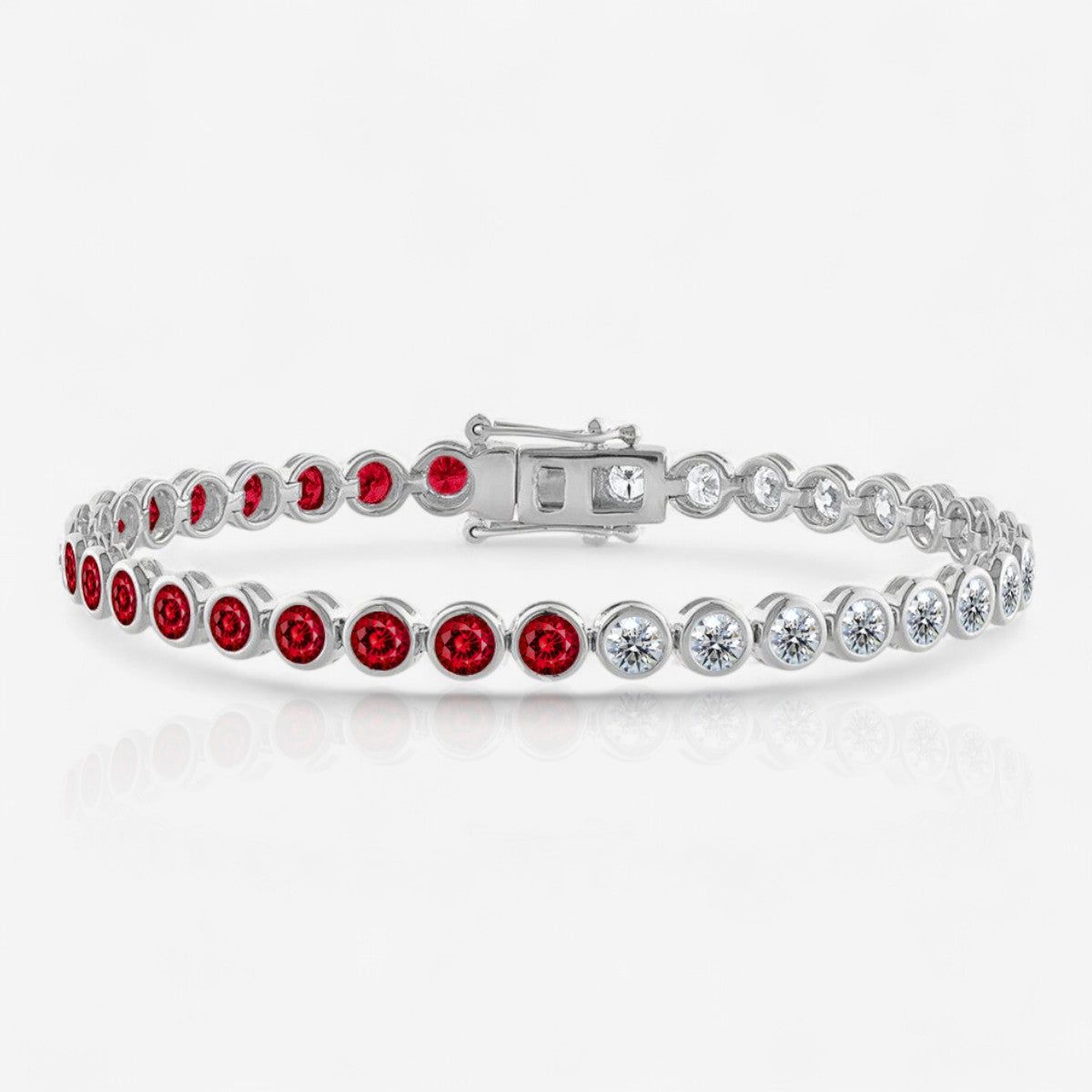 Bezel Set Half & Half Ruby & Lab Grown Diamond Tennis Bracelet