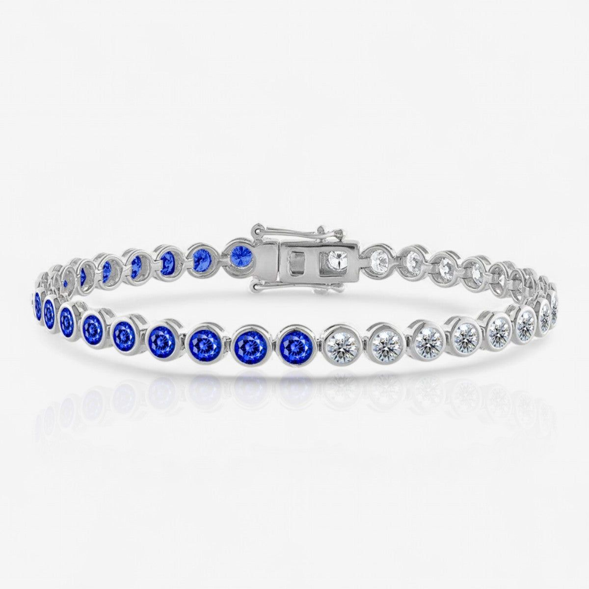 Bezel Set Half & Half Sapphire & Lab Grown Diamond Tennis Bracelet