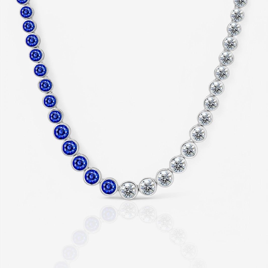 Bezel Set Half & Half Sapphire & Lab Diamond Tennis Necklace