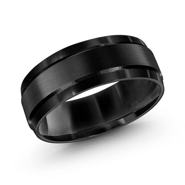 Men's 8mm Black Cobalt Beveled Edge Wedding Ring