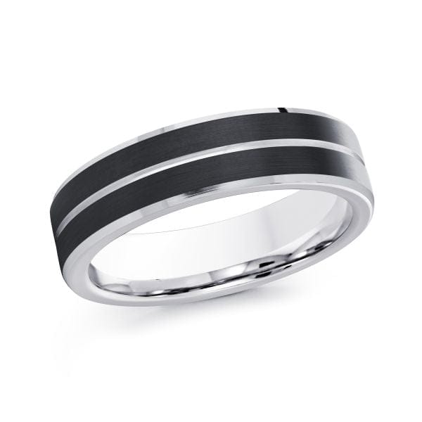 Men's 7mm Black & White Cobalt Satin-finish Striped Wedding Ring