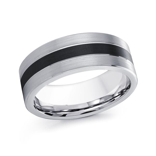 Men's 8mm Black & White Cobalt Satin-finish Wedding Ring