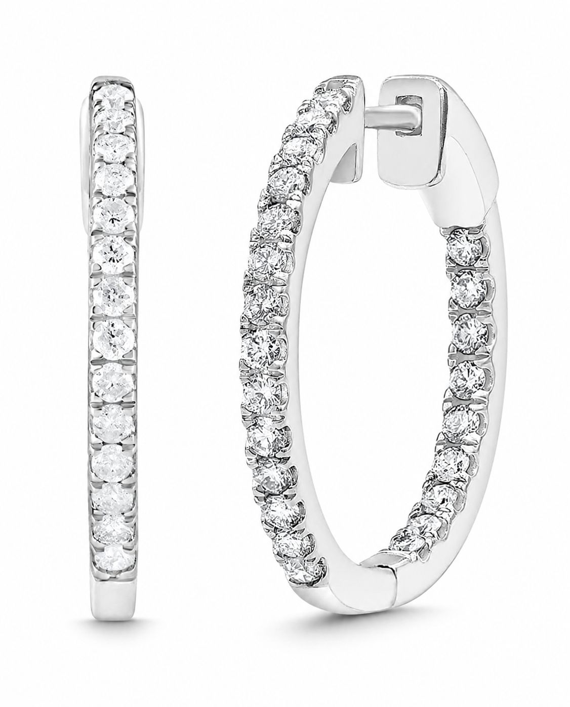 Sterling Silver 0.50 CTW Lab-Grown Diamond Hoop Earrings - 0.75 Inch