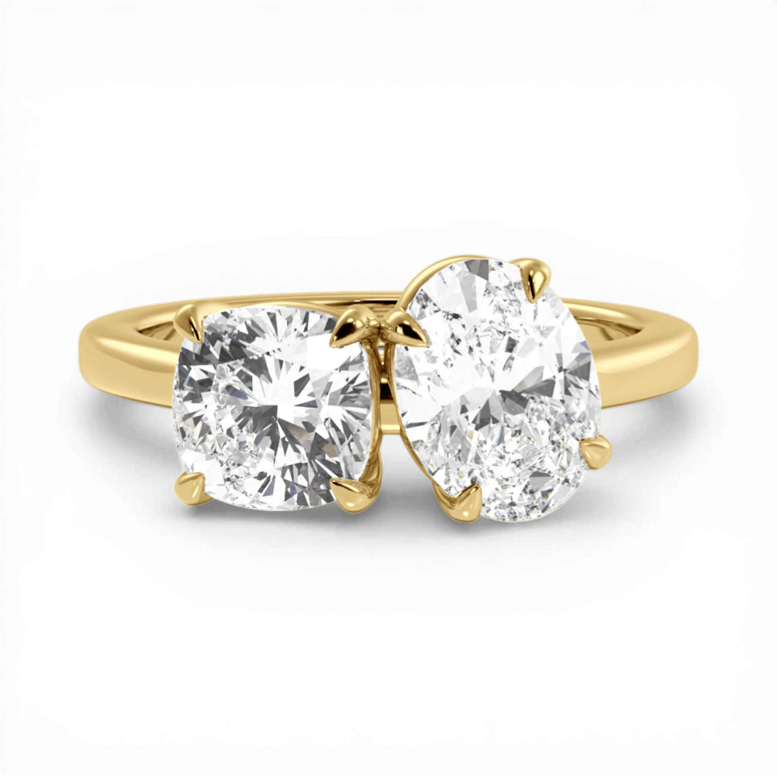 Toi et Moi Personalized Oval & Cushion Cut 18kt Yellow Gold Diamond Engagement Ring