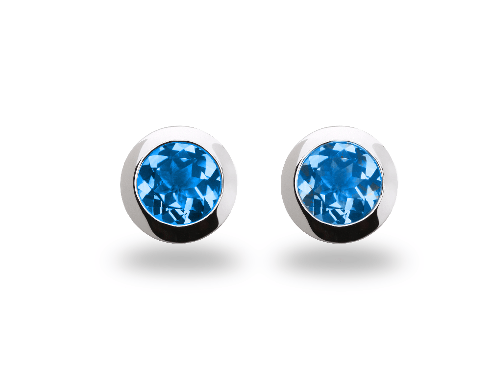 Sterling Silver 6mm Round Bezel Colorful Gemstone Stud Earrings