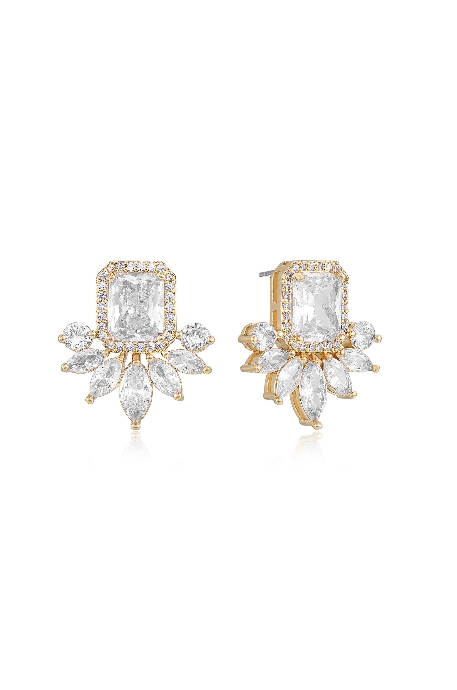 Ettika 18kt Gold Plated Shine Crystal Stud Earrings