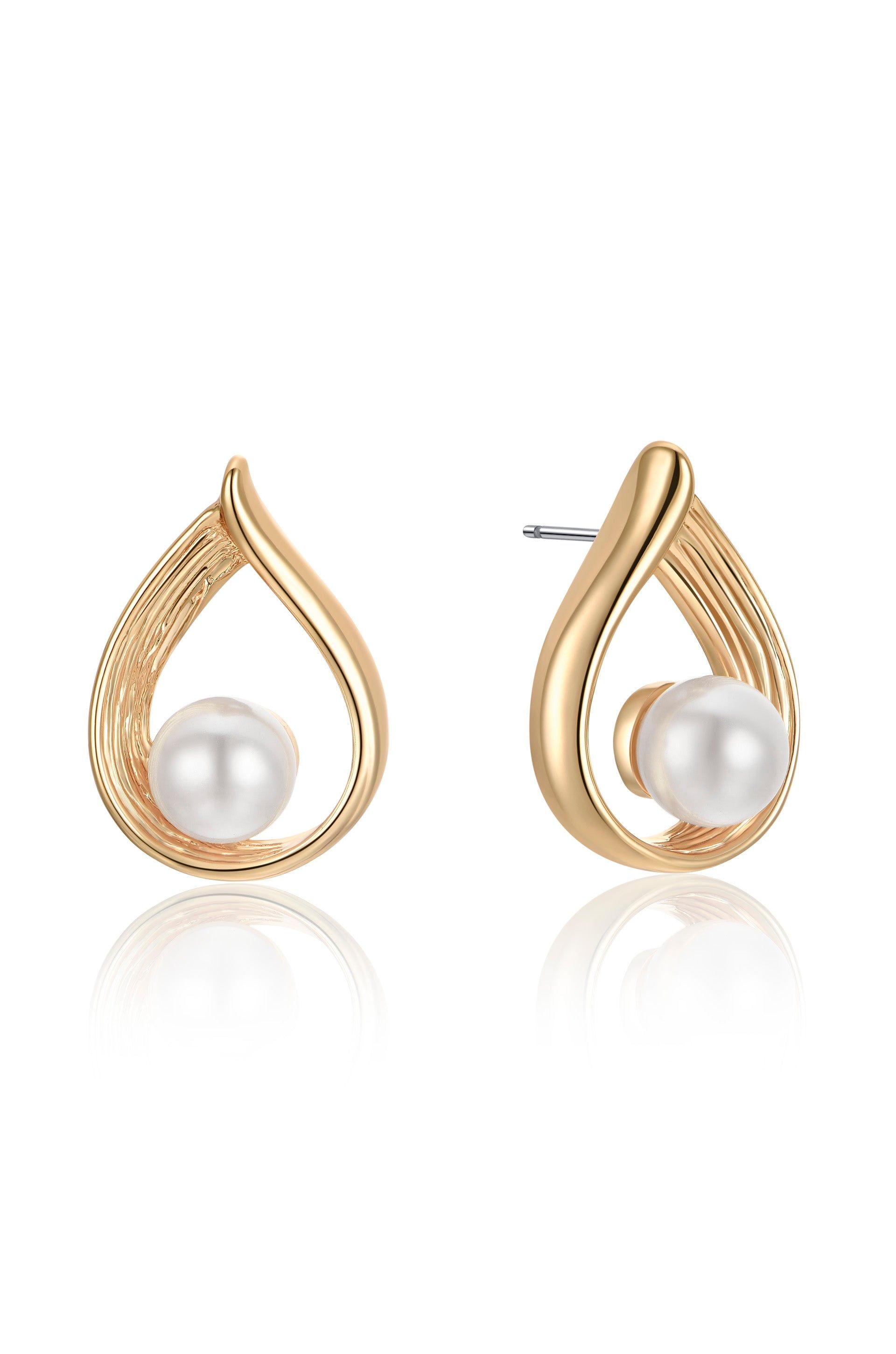 Ettika Golden Teardrop and Pearl Earrings