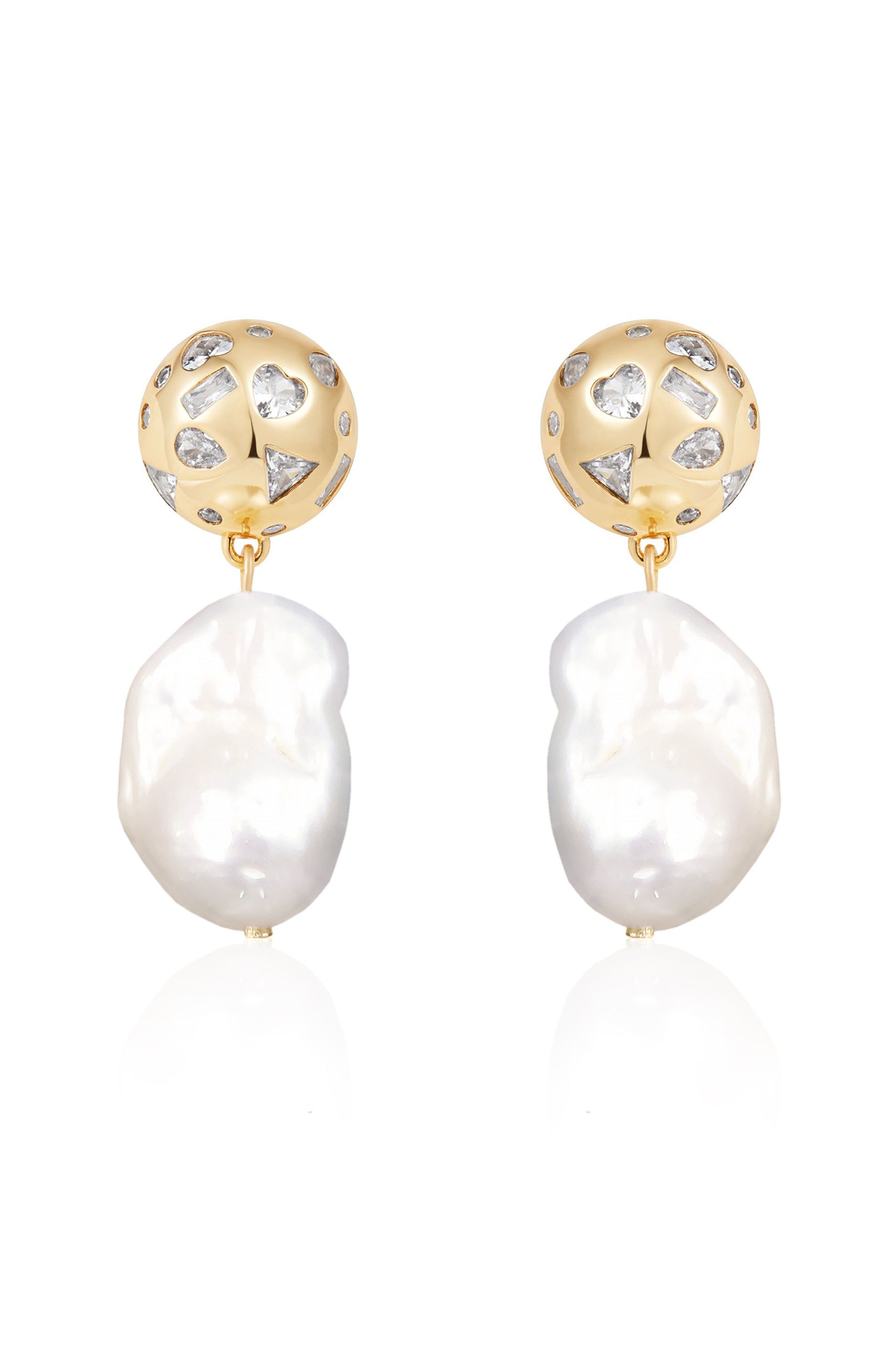 Ettika 18kt Gold Plated Bezel Ball Drop Pearl Earrings