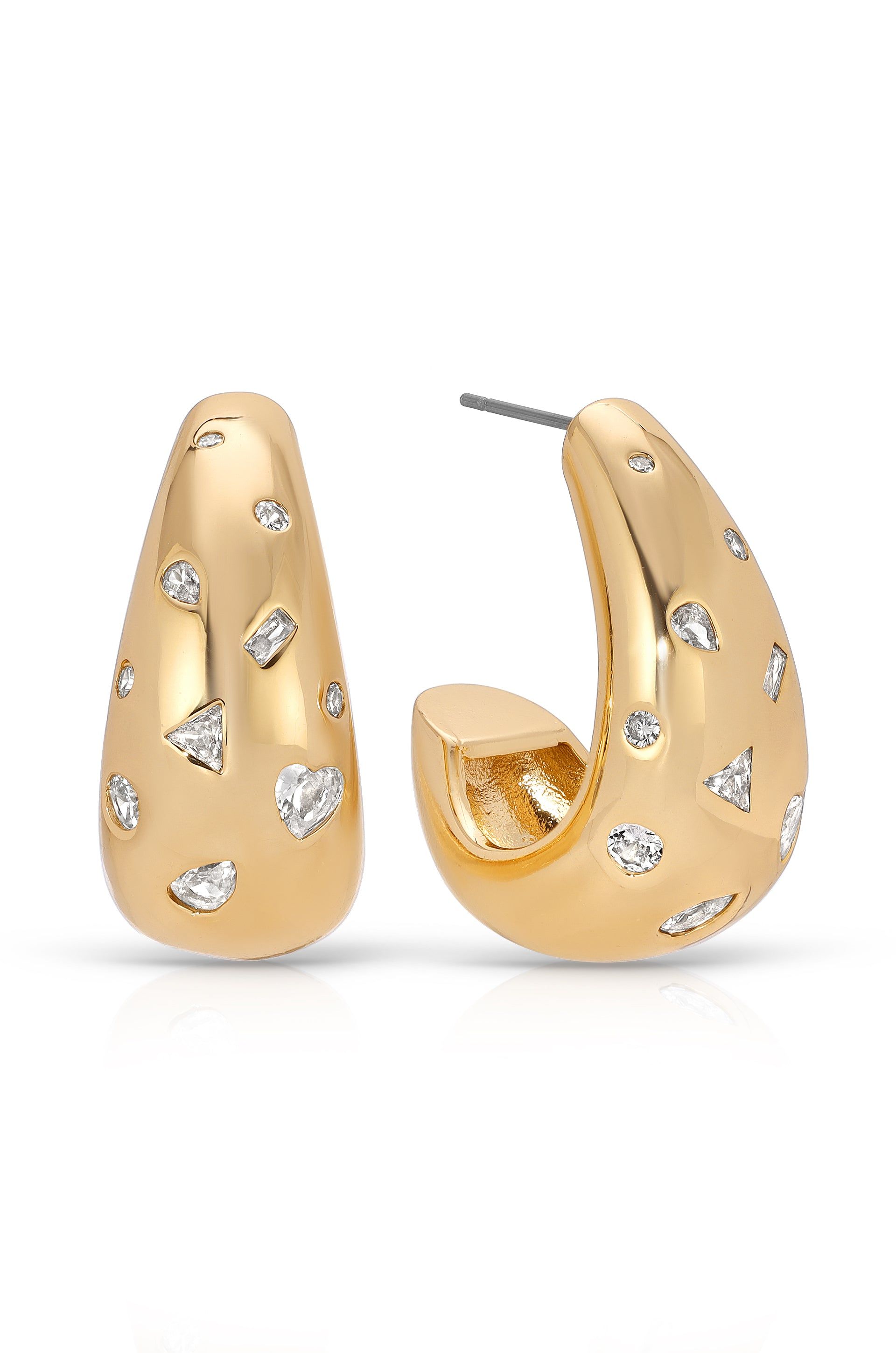 Ettika 18kt Gold Plated Bezel Crystal Dotted Hoop Earrings