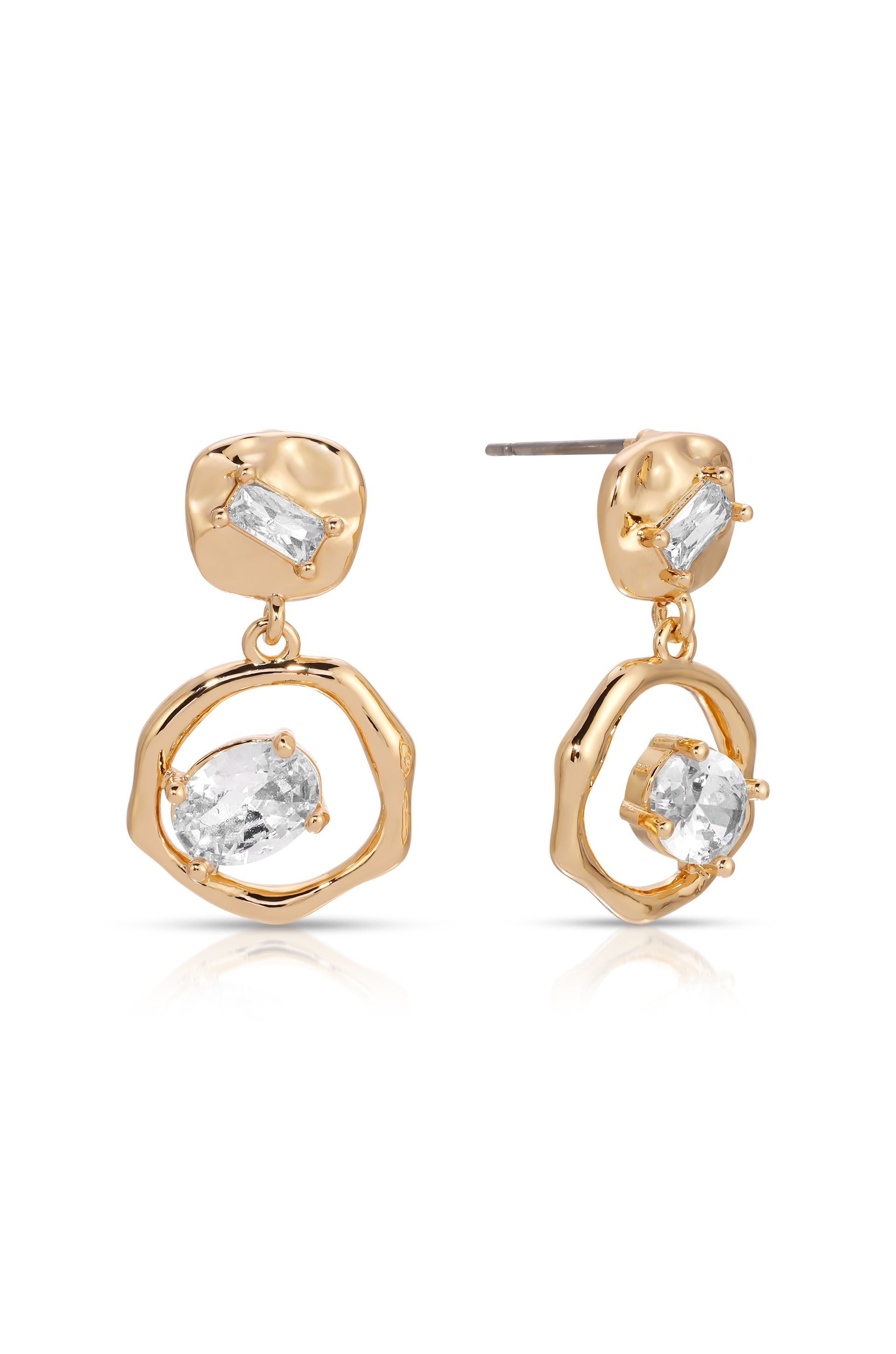 Ettika 18k Gold Plated Organic Shape Crystal Earrings