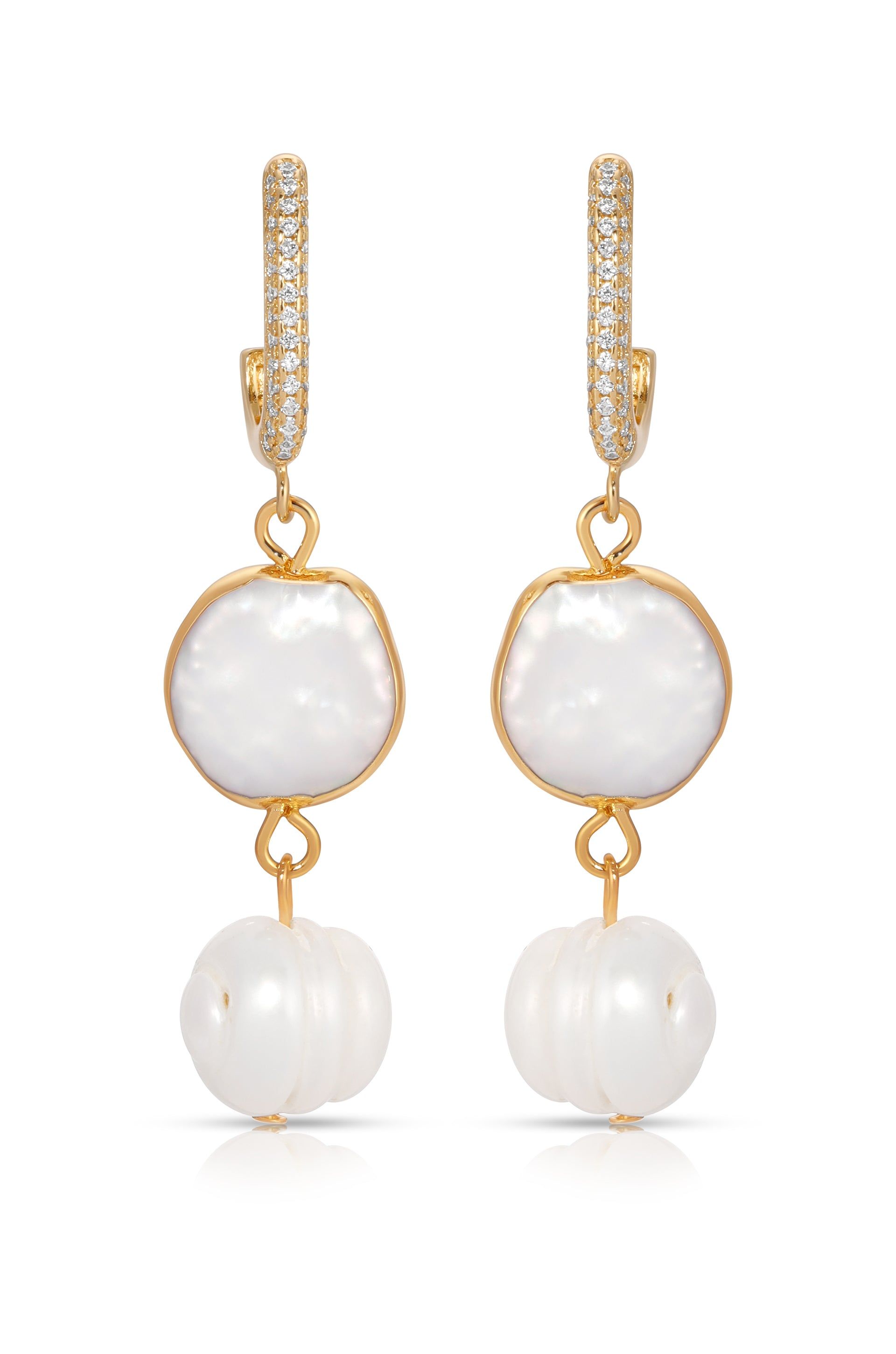 Ettika 18kt Gold Plated Dangling Freshwater Pearl Huggie Hoop Earrings