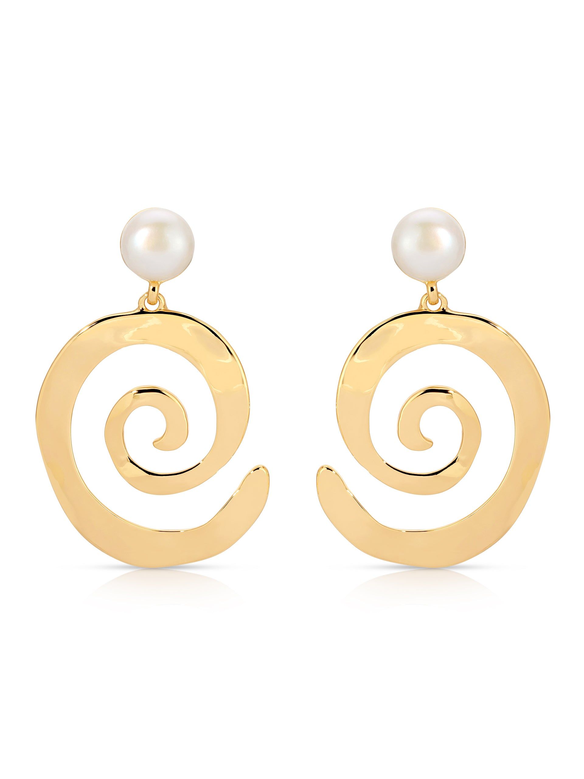 Ettika 18kt Gold Plated Aura Swirl Pearl Earrings