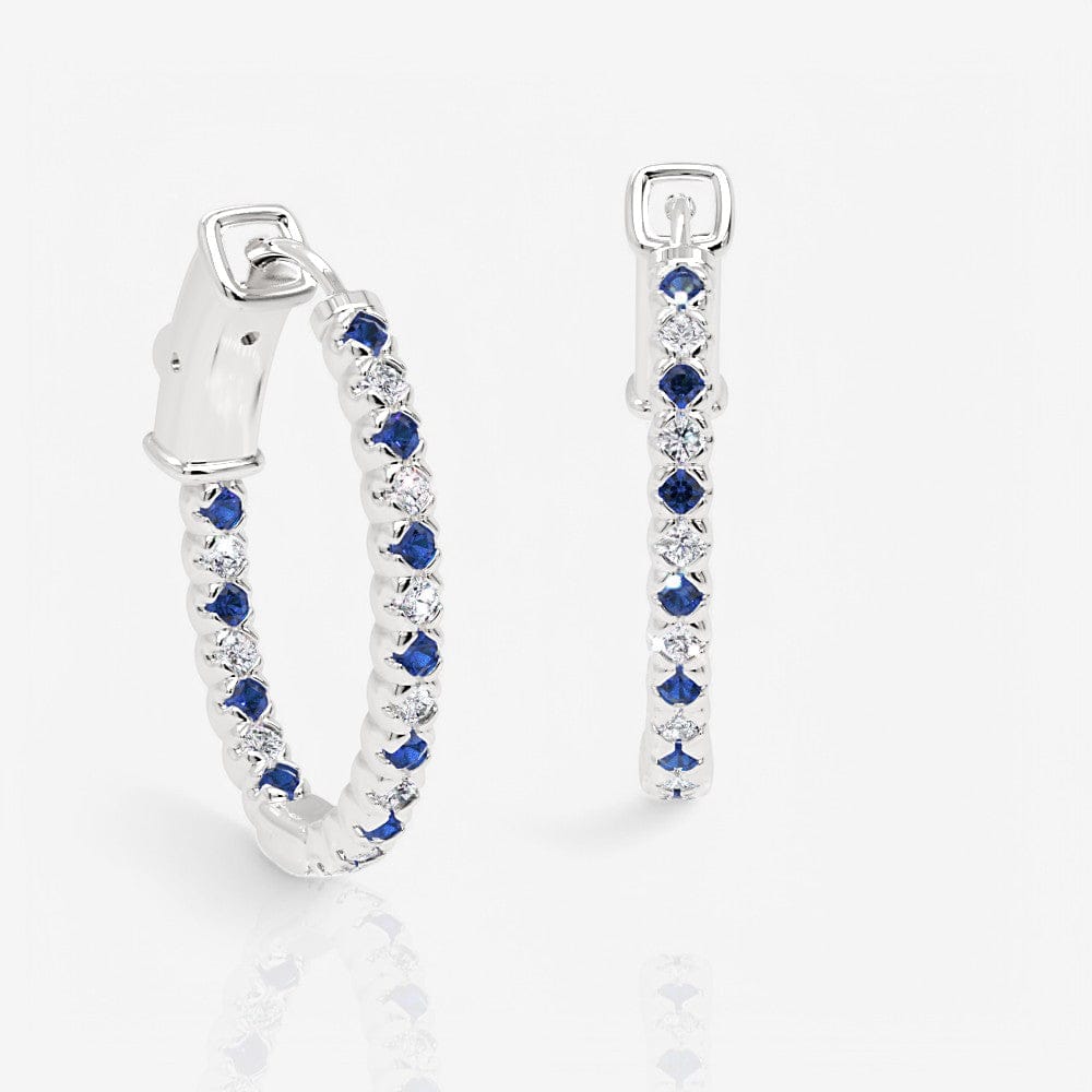 Oval Shaped Blue Sapphire & Diamond Eternity Hoops, 1.0 Inch