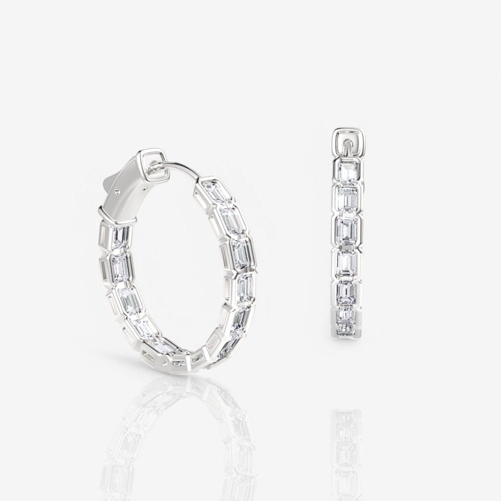 Half Bezel Emerald-Cut Lab Diamond Hoop Earrings, 21mm