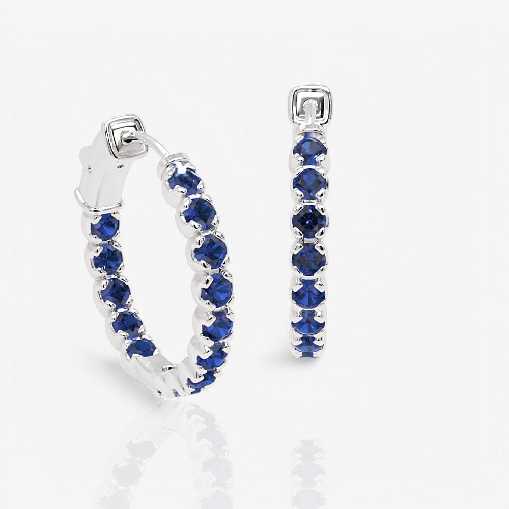 Inside Out Sapphire Round Hoop Earrings, 0.75 Inch