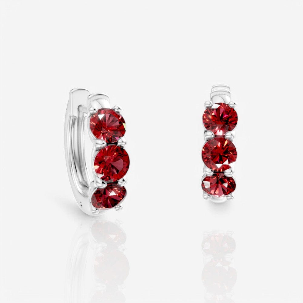 Three-Stone Round Ruby Huggie Hoop Earrings