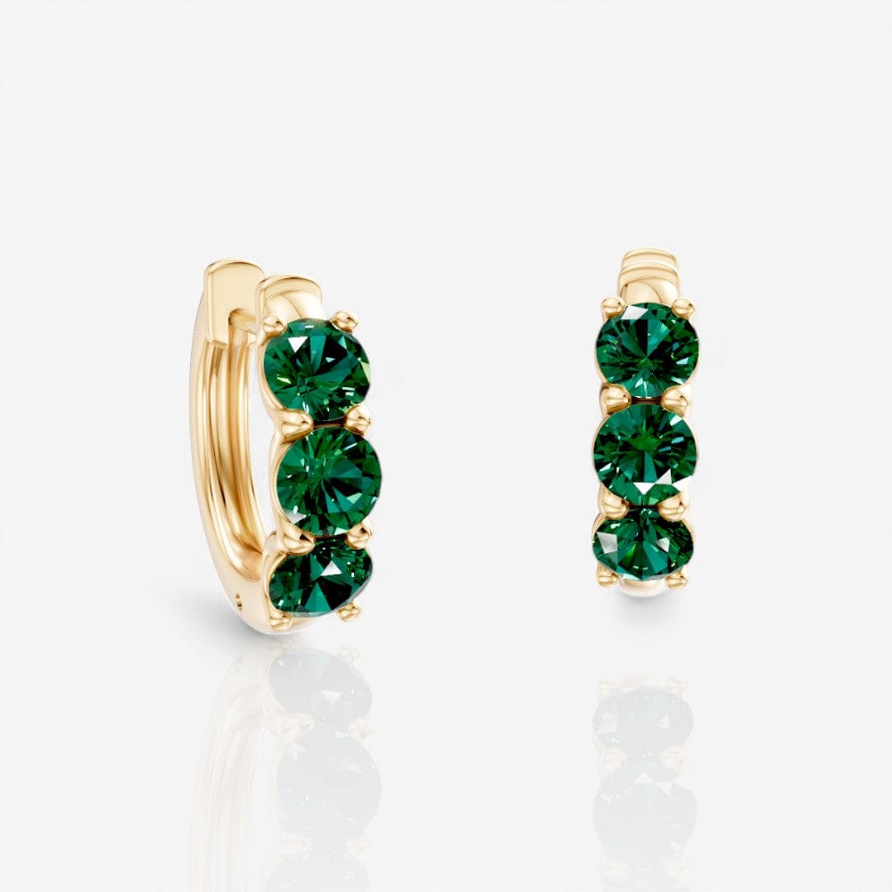 Three-Stone Round Emerald Huggie Earrings