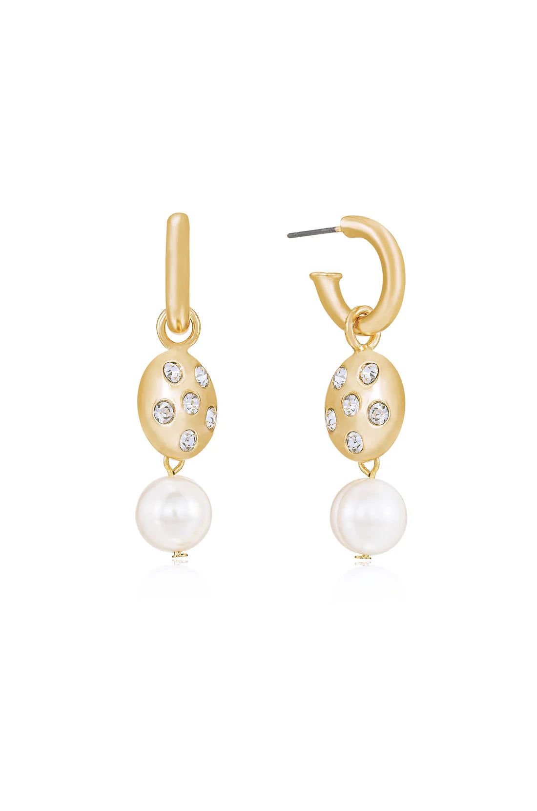 Ettika 18kt Gold Plated Mini Pearl and Crystal Disc Dangle Earrings