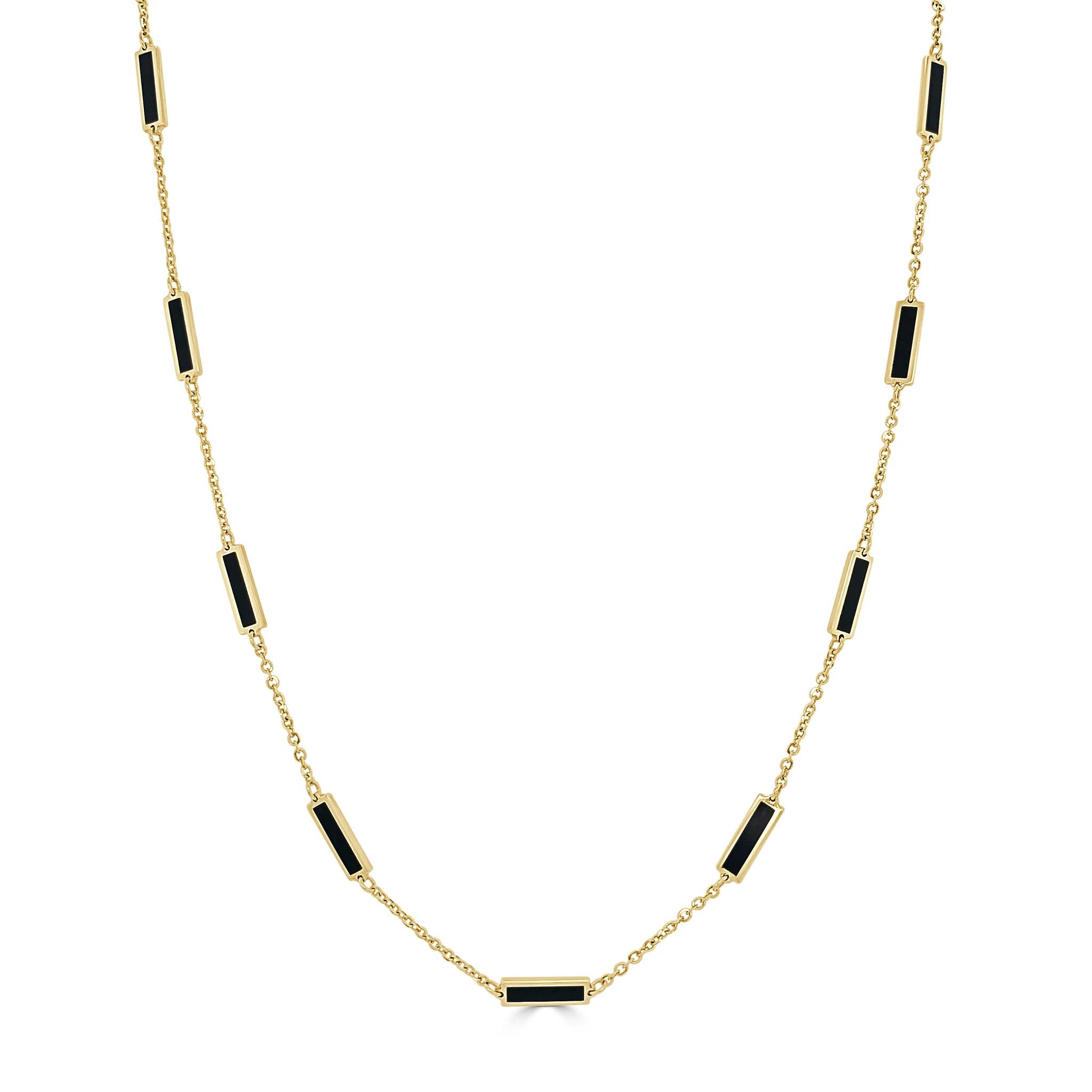 14kt Gold Onyx Station Bar Necklace