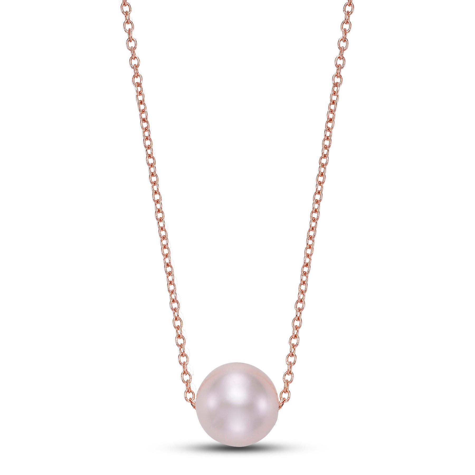 14kt Rose Gold 7.5-8mm Pink Freshwater Pearl Floating Necklace
