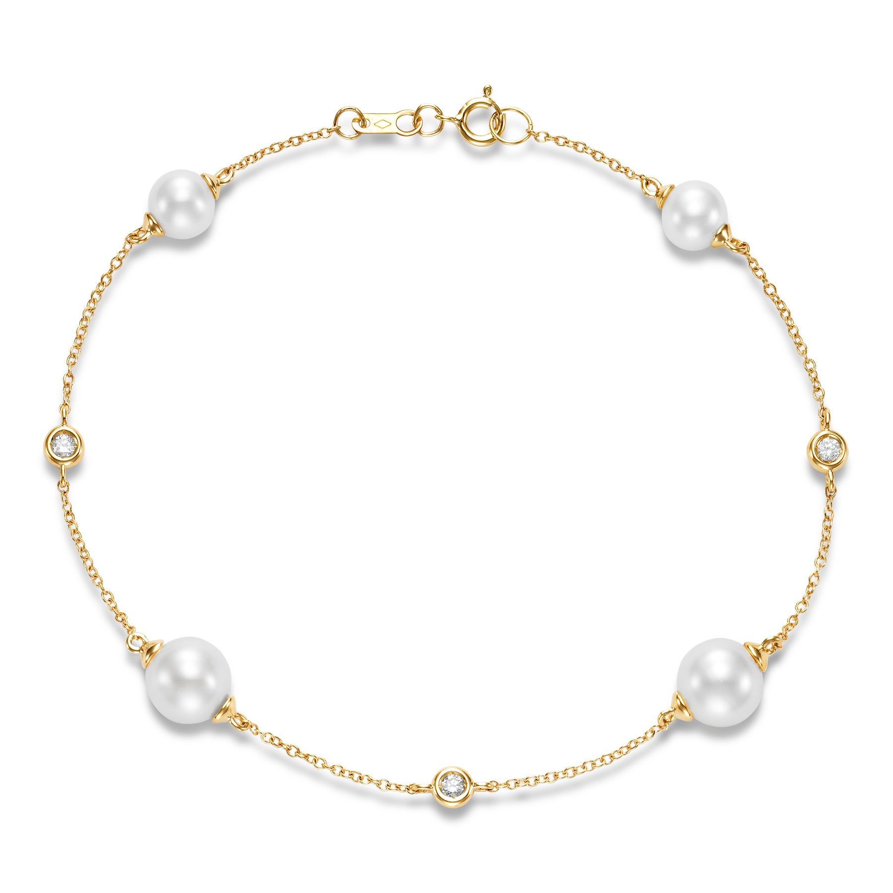 14kt Yellow Gold 5-7.5mm Freshwater Pearl Bracelet & Natural Diamond Bracelet (0.08 CTW)