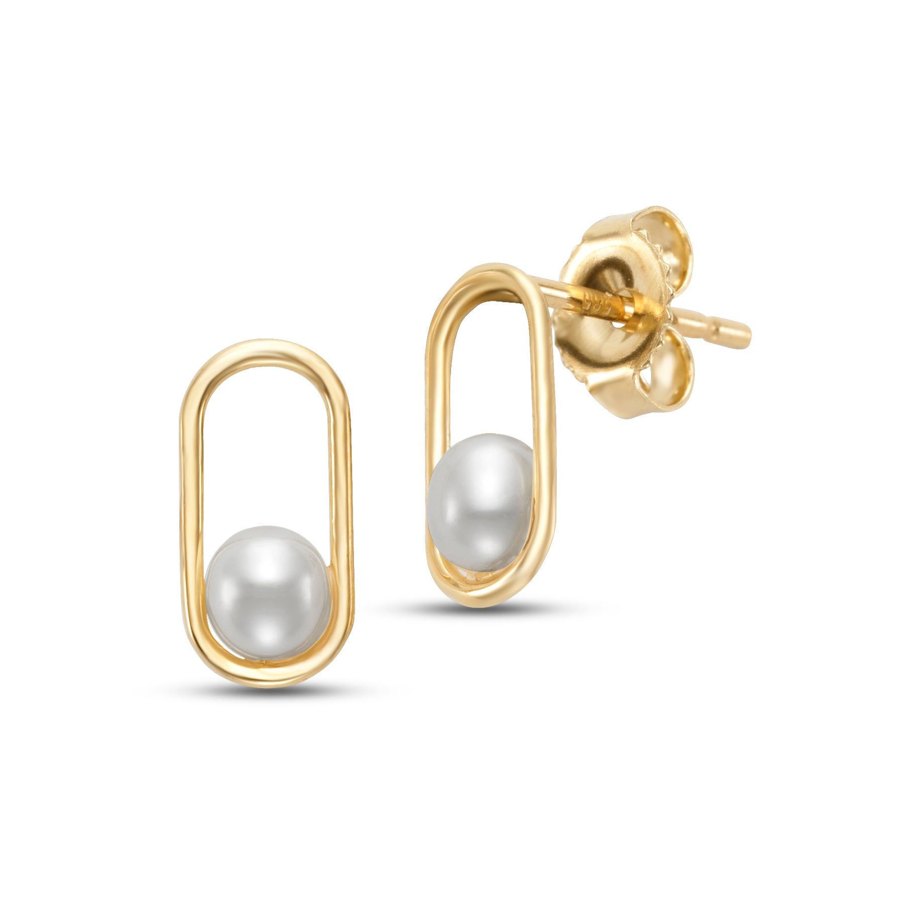 14kt Yellow Gold 3-3.5mm Freshwater Pearl Link Earrings