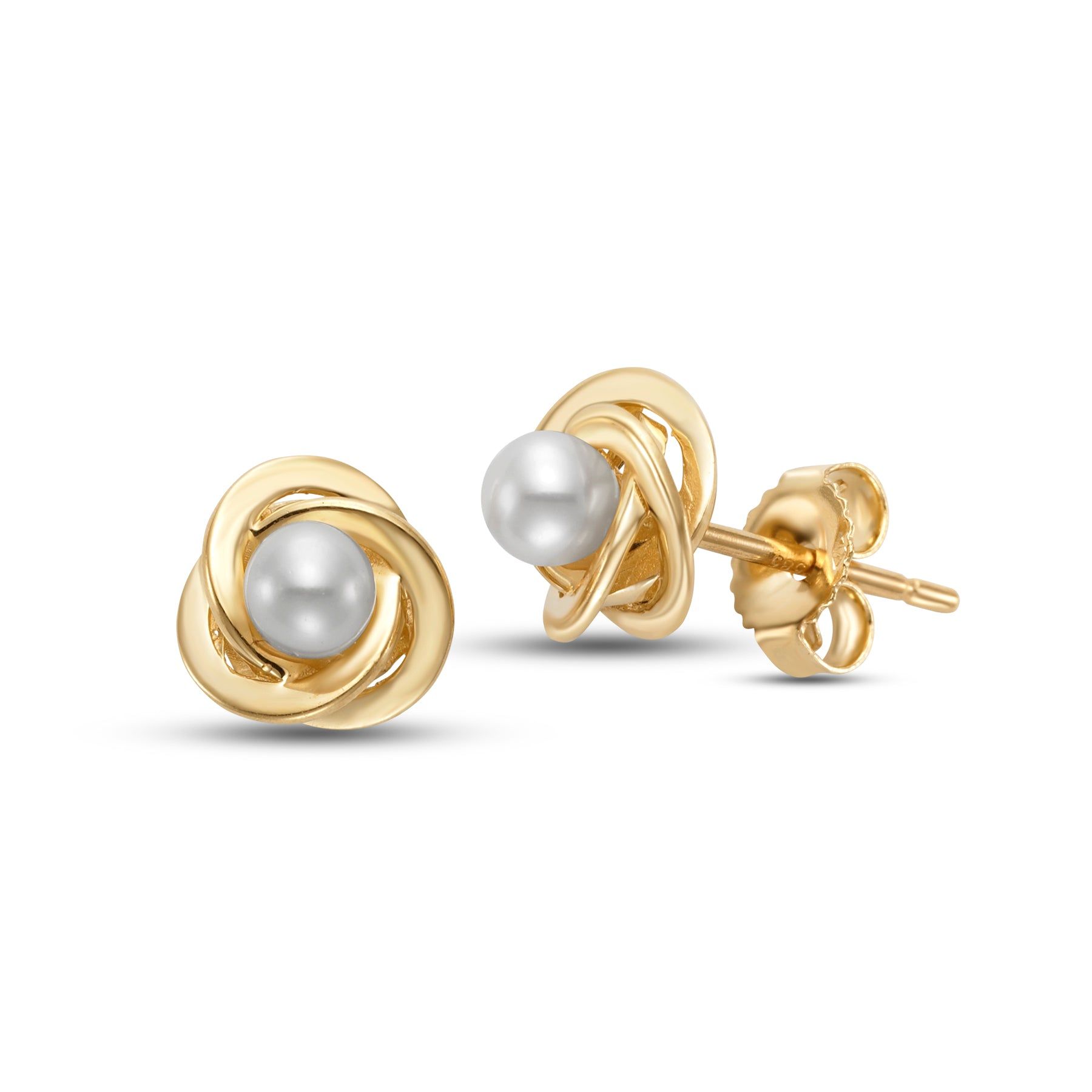 14kt Yellow Gold 3-3.5mm Freshwater Pearl Love Knot Stud Earrings