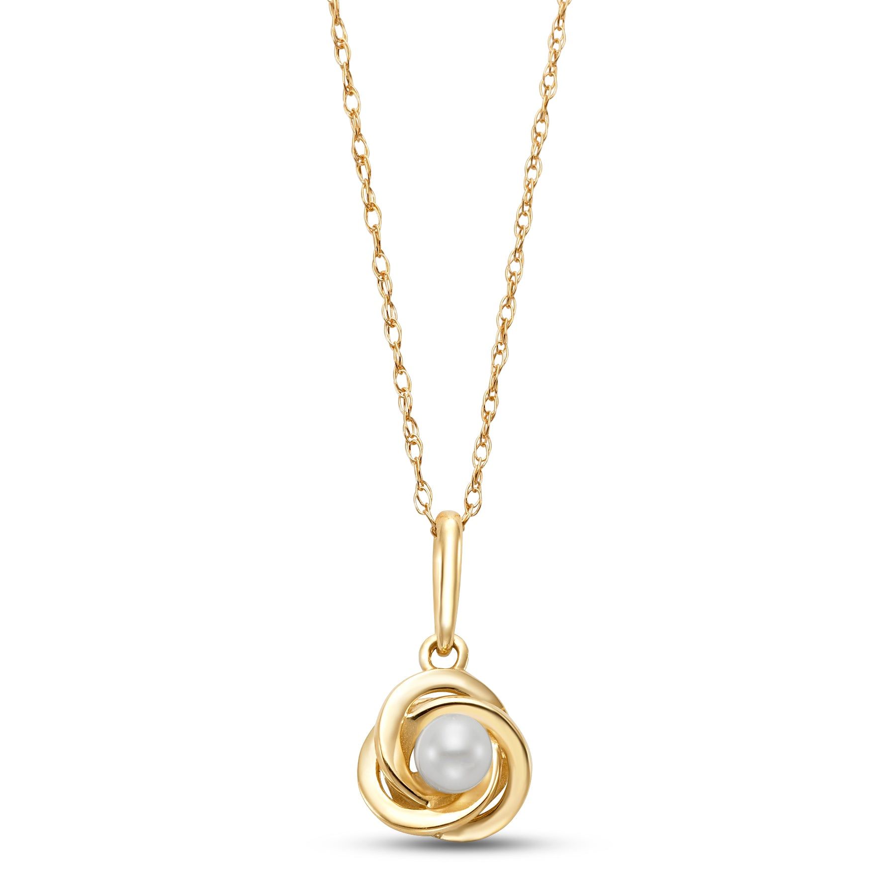 14kt Yellow Gold 3-3.5mm Freshwater Pearl Love Knot Pendant