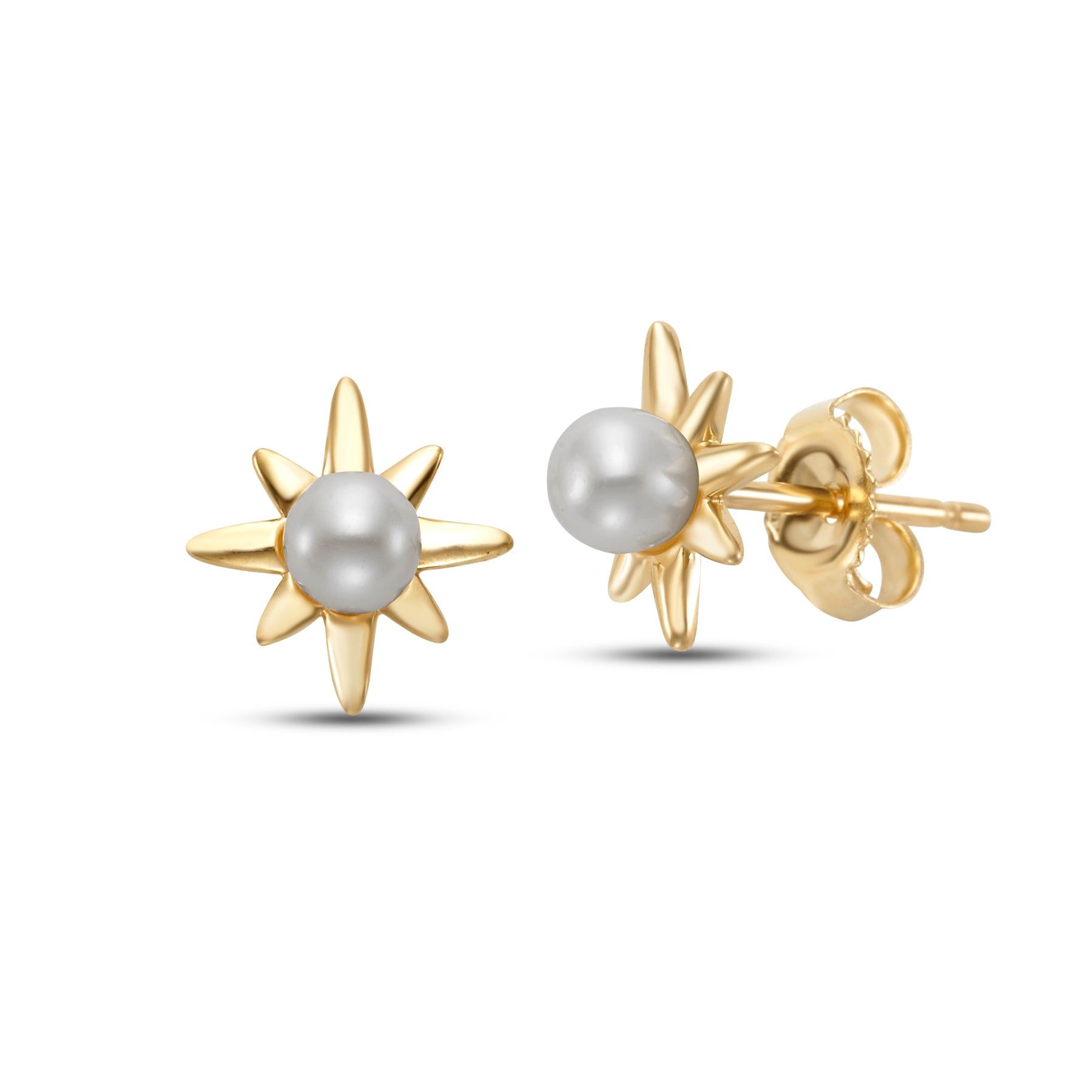 14kt Yellow Gold 3-3.5mm Freshwater Pearl Starburst Earrings