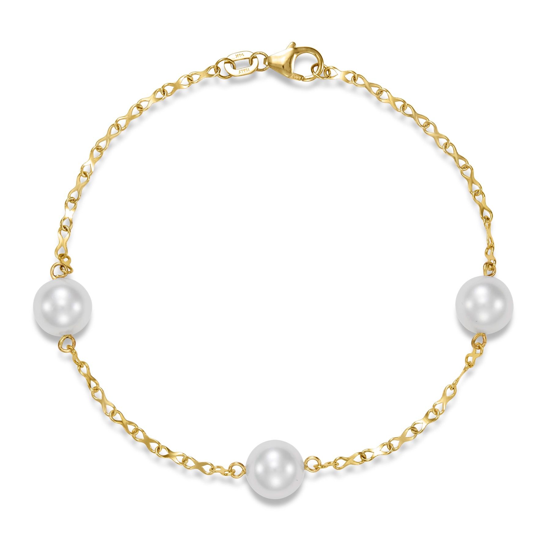 14kt Yellow Gold Infinity Chain 7.5-8mm Freshwater Pearl Bracelet