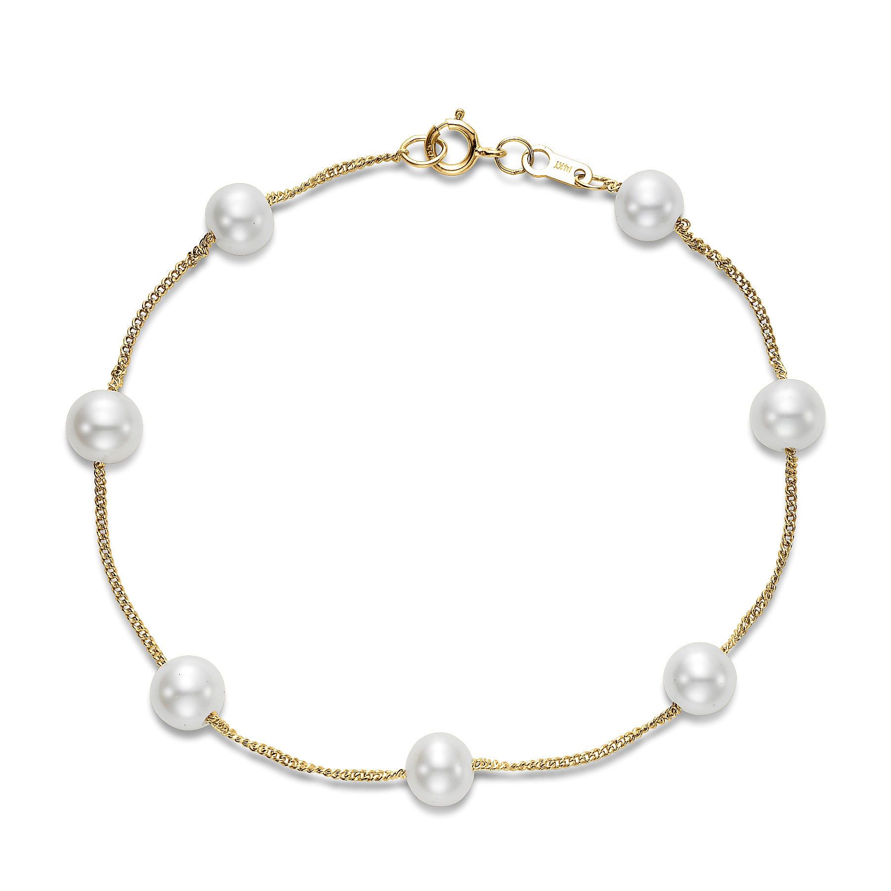14kt Yellow Gold 5.5-6mm Freshwater Pearl Station Bracelet
