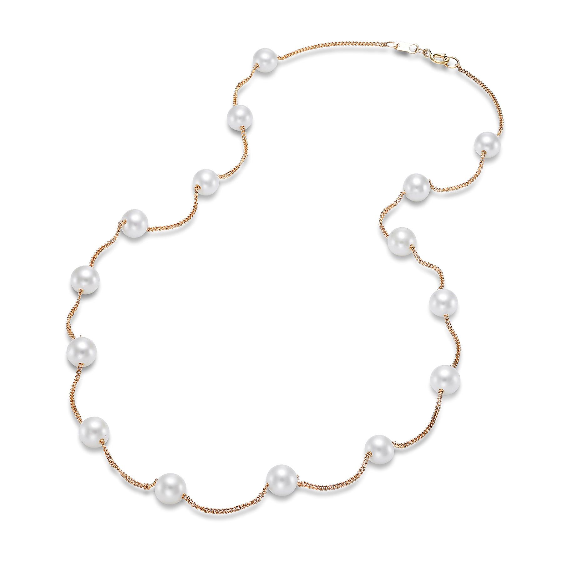 14kt Yellow Gold 5.5-6mm White Freshwater Pearl Curb Chain Necklace