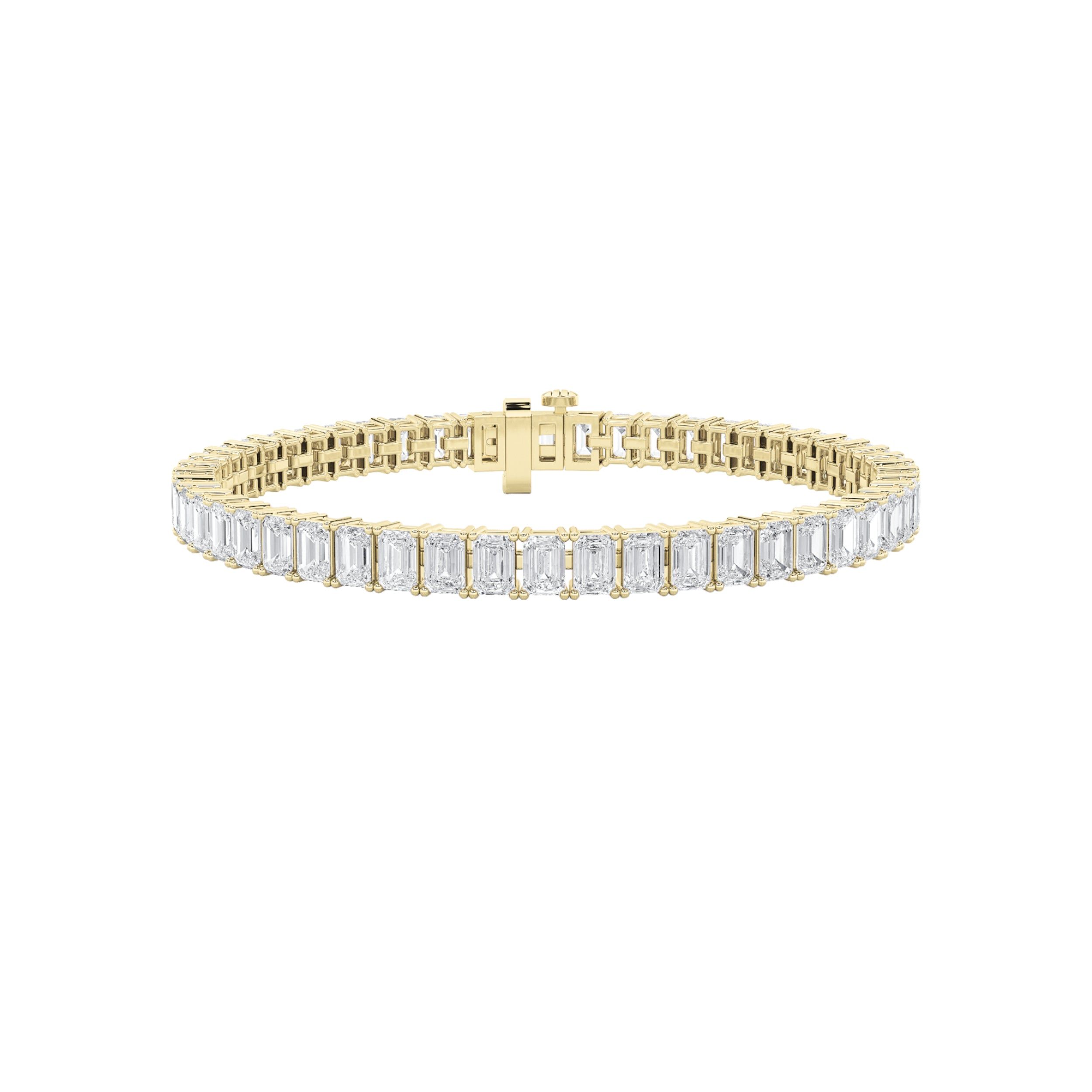 IGI Certified 7.00 CTW FVS Emerald Shaped Lab Grown Diamond Tennis Bracelet in 14kt Yellow Gold