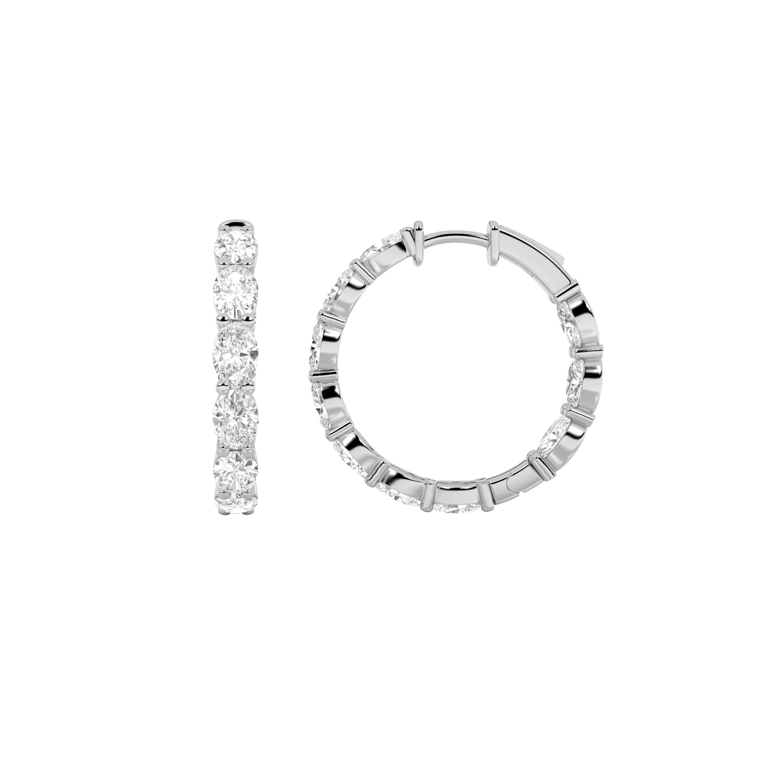 IGI Certified 6.00 CTW FVS Inside Out Oval Shaped Lab-Grown Diamond Hoop Earrings in 14k White Gold