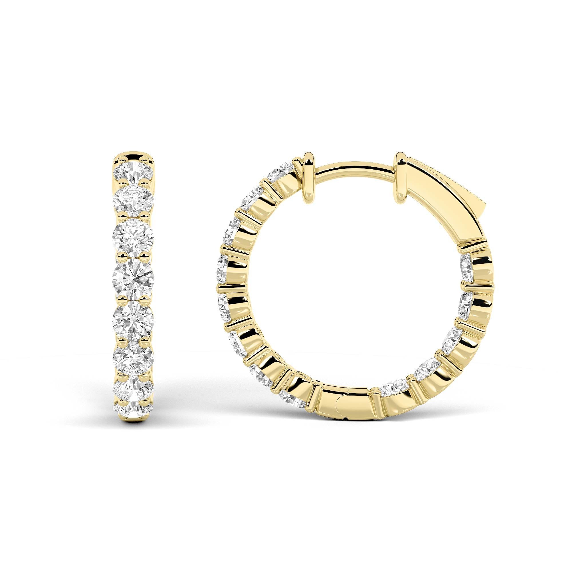IGI Certified 7.00 CTW FVS Inside Out Round Shaped Lab-Grown Diamond Hoop Earrings in 14k Yellow Gold